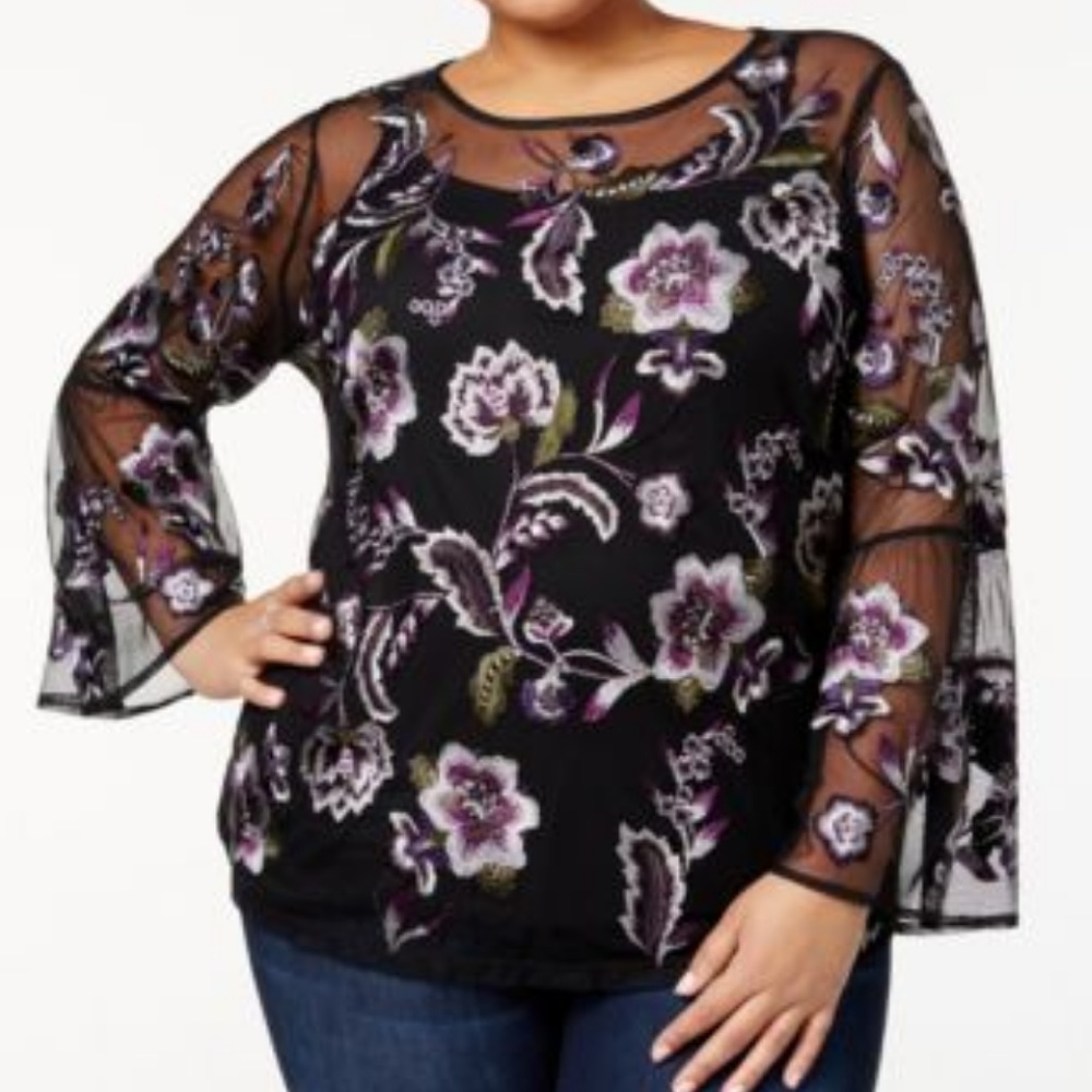 Sheer Mesh Tunic - DEEP BLACK & PURPLE